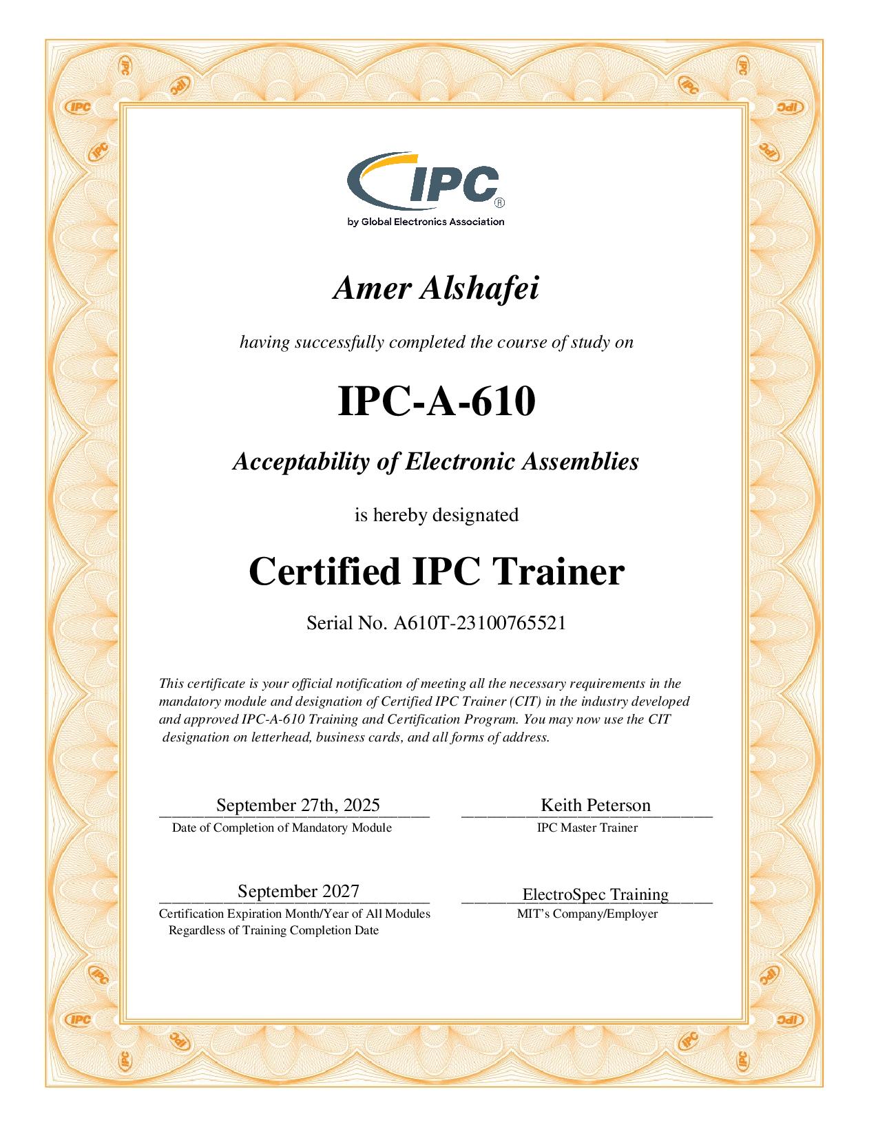 IPC-A-610H CIT Certification- New 2025